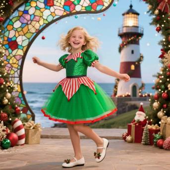 Girl in a festive green dress