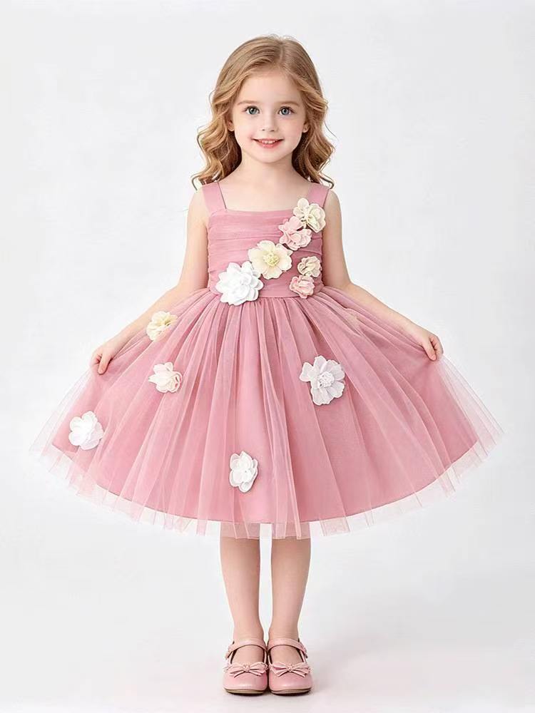 Girl in a pink floral dress